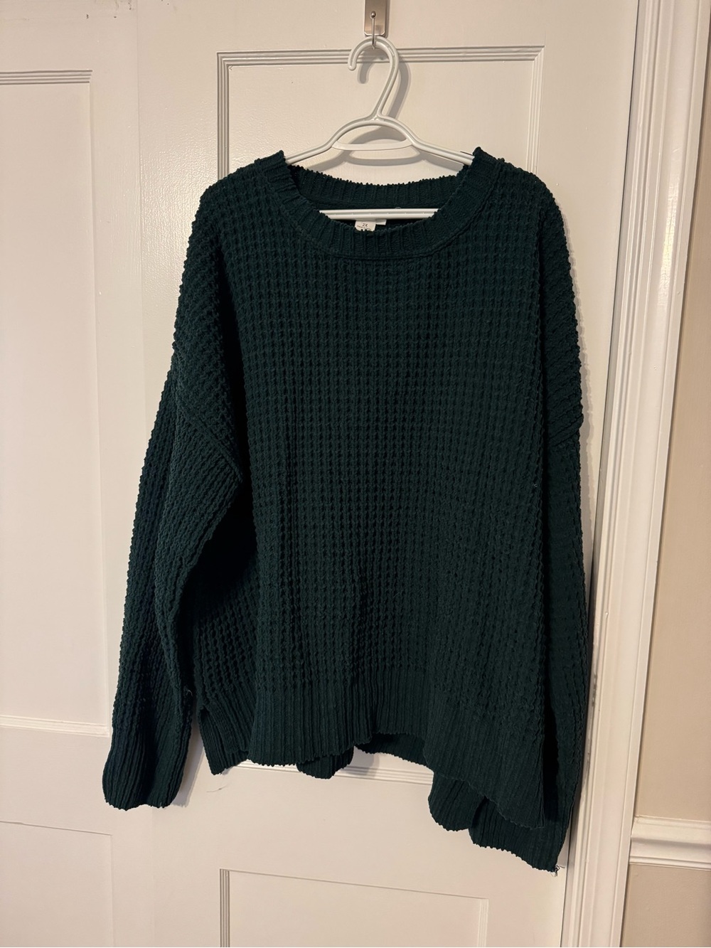 Chic Soul Cozy Dark Green Waffle Crewneck Sweater - Women